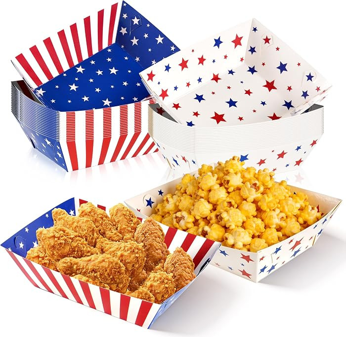 GRADESIN 50 Pack 4th of July Paper Food Boat Trays, Patriotic Disposable Serving Tray Food Boats ... | Amazon (US)