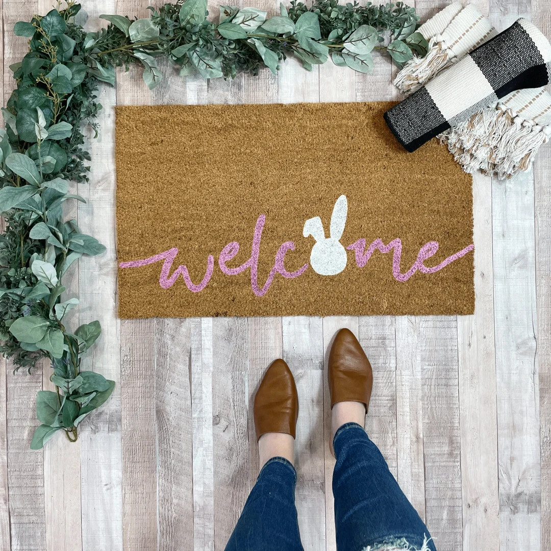 Easter Doormat, Bunny Doormat, Funny Bunny, Outdoor Welcome Mat, Spring Doormat, Doormat Layering... | Etsy (US)