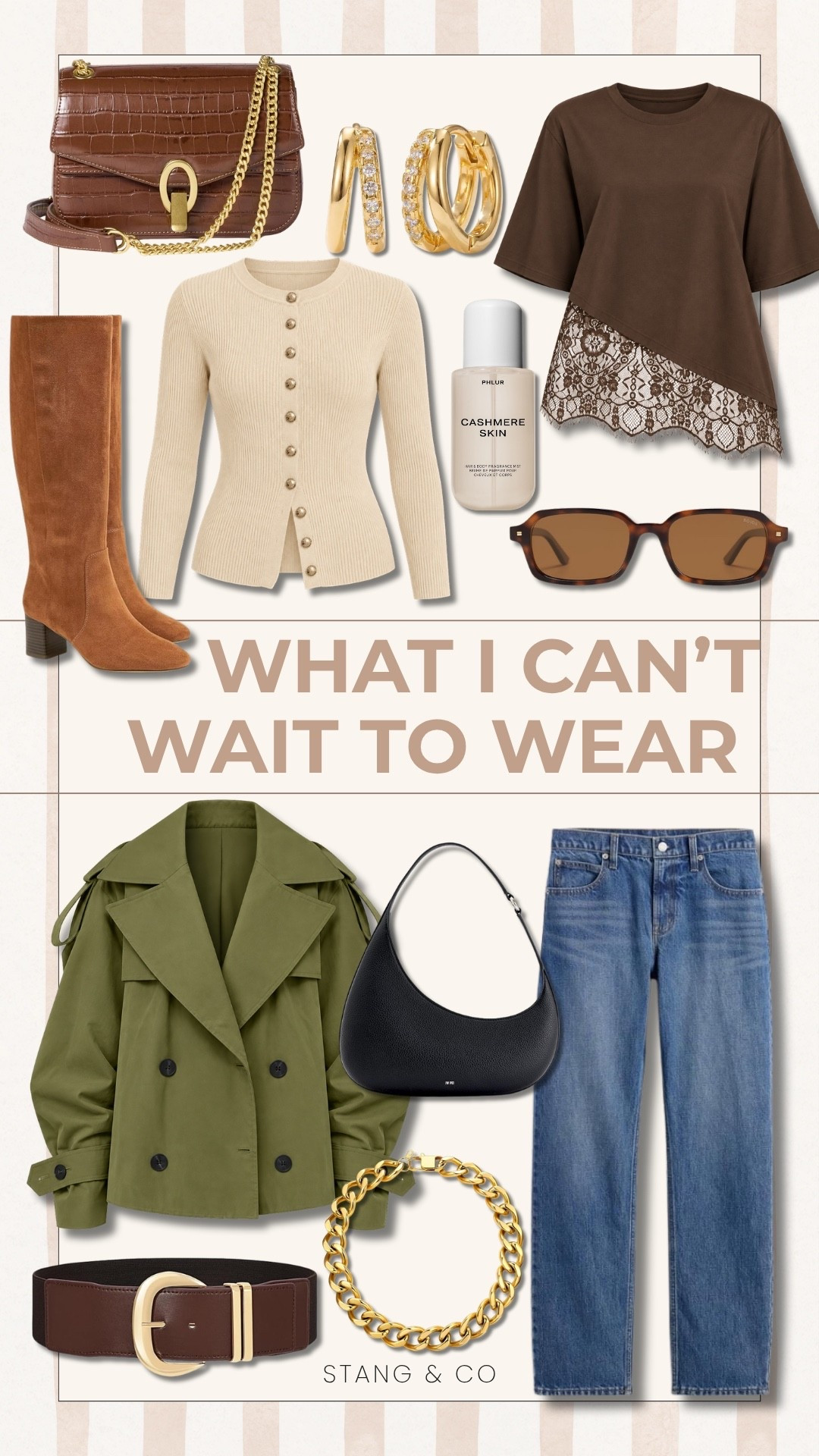 These are the fall pieces I’m most excited to start wearing once the temperatures finally cooperate. Olive, chocolate brown, cream, denim, and gold accessories make it so easy to mix everything together and build outfits all season.

Fall fashion finds, Fall outfit ideas, Tall girl fashion, Tall friendly clothing, Olive green jacket, Chocolate brown accessories, Fall boots, Straight leg jeans, Neutral fall outfits, Fall wardrobe, Autumn style, StangandCo

#LTKTall #LTKSeasonal #LTKootd