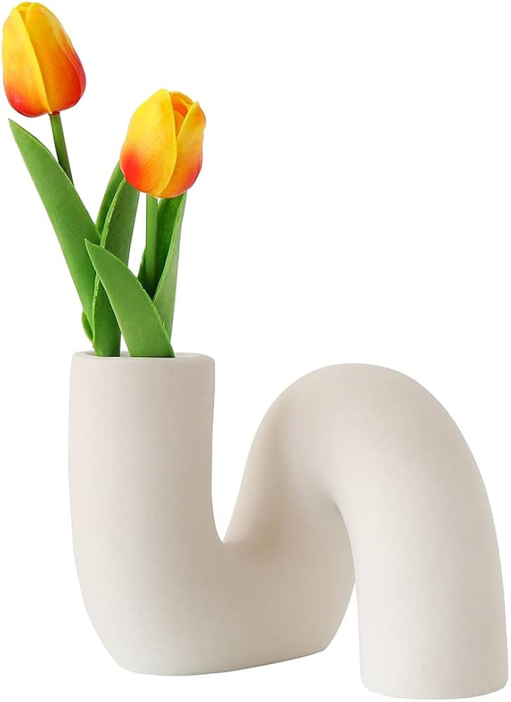 PhiDor White Twist Pipe-Shaped Ceramic Flower Vase for Decor,Modern Minimalist Abstraction Vases,... | Amazon (US)