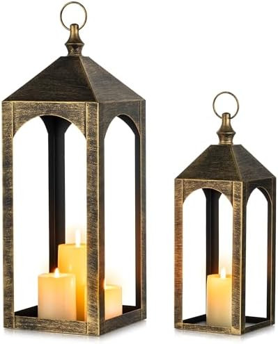 Large Outdoor Lanterns for Porch: 23" & 17" Set of 2 Floor Lantern Decorative Indoor Candle Holde... | Amazon (US)