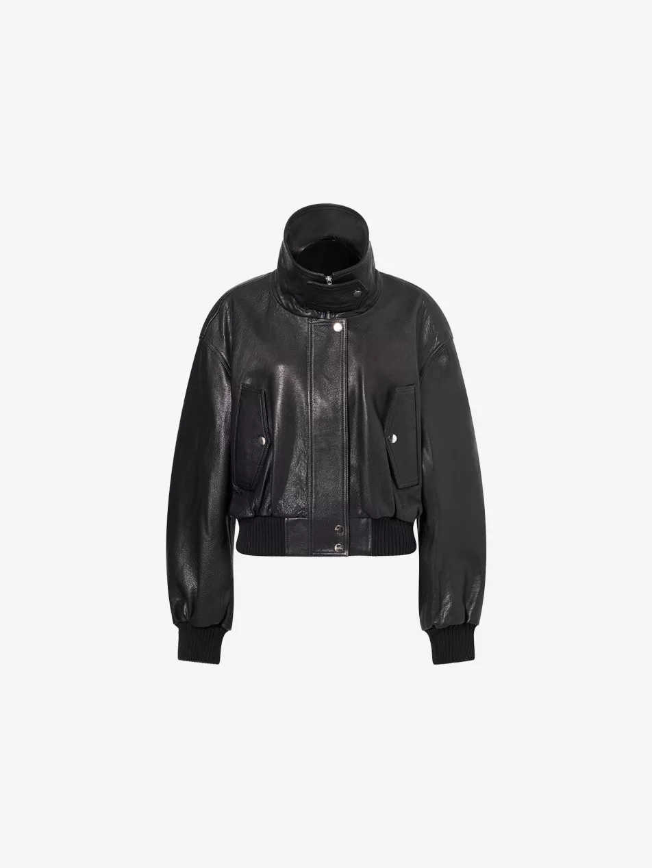Briar Cropped Leather Bomber Jacket | Selfridges