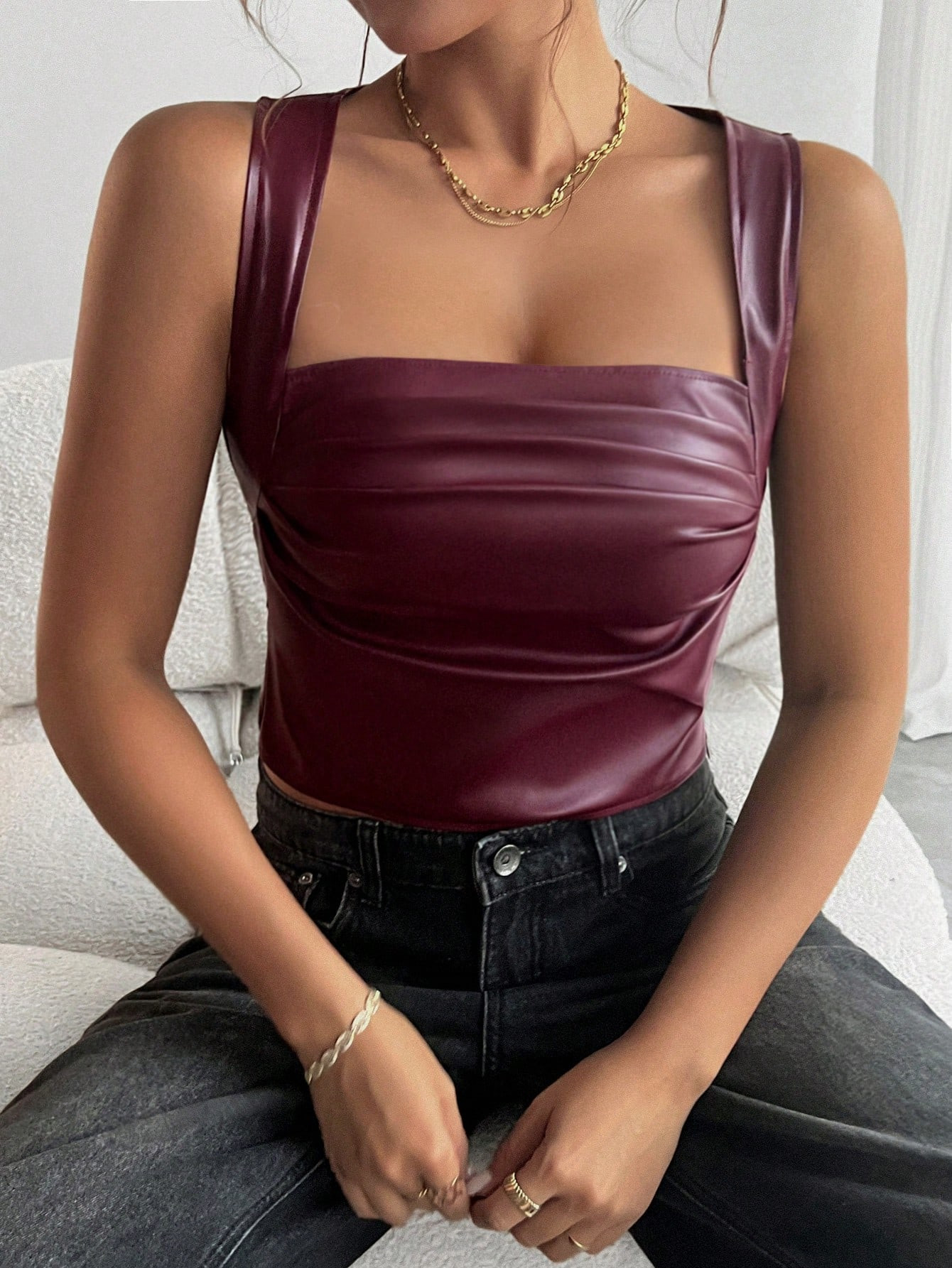 TrendsSHEIN Essnce Deep Square Neck Solid Color Spaghetti Strap Camisole Tank Top, Sexy For Outer... | SHEIN