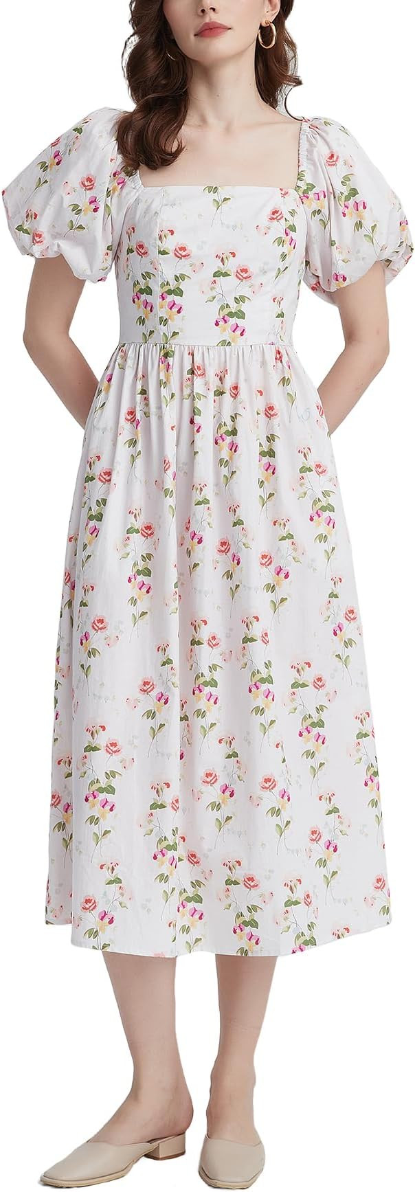 Women's Floral Printed Maxi Dress Short Puff Sleeve Smocked Back Summer Vacation Boho Long Dresse... | Amazon (US)