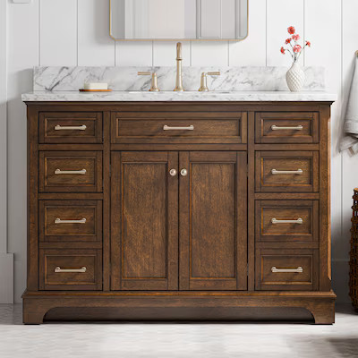allen + roth Roveland 48-in Dark Walnut Undermount Single Sink Bathroom Vanity with Carrara Natur... | Lowe's