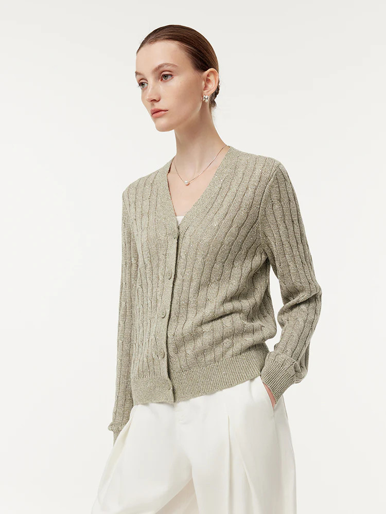 Linen Sequins Openwork Women Knit Cardigan | GOELIA