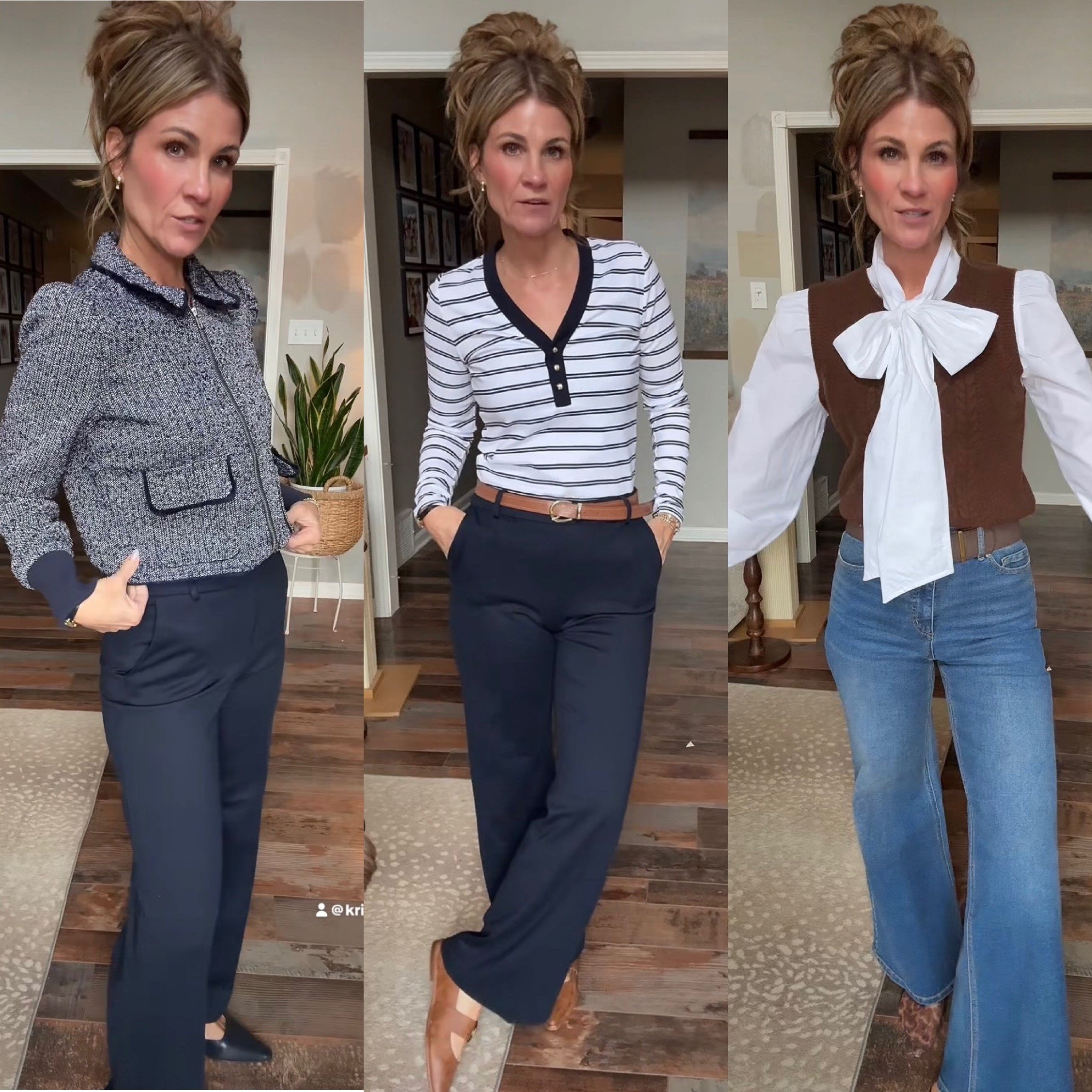 Found a couple of really classic/chic Free Assembly pieces at Wal-Mart! 
Tweed Bomber Jacket-XS
striped top-XS
tie collar button up- Small
Jeans- 4 short
