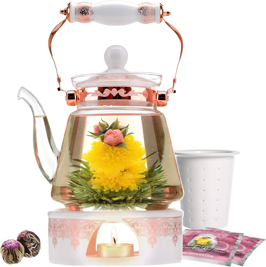 Teabloom Buckingham Palace Teapot & Flowering Tea Gift Set (6 Pieces) - Stovetop Safe Glass Teapo... | Amazon (US)