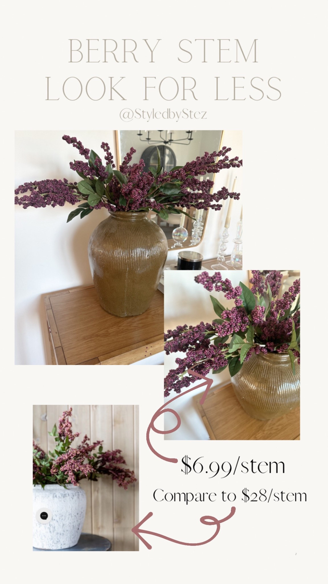 These Michaels berry stems are a great look for less for the popular House of Jade/Afloral Diddy plum stems! $6.99 (normally $9.99 but on sale) vs $28/stem!

#LTKHome