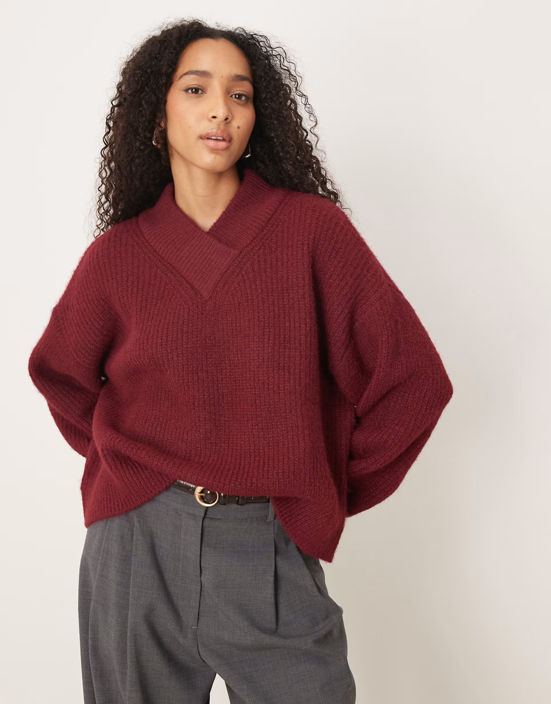 ASOS DESIGN v neck jumper in burgundy | ASOS (Global)