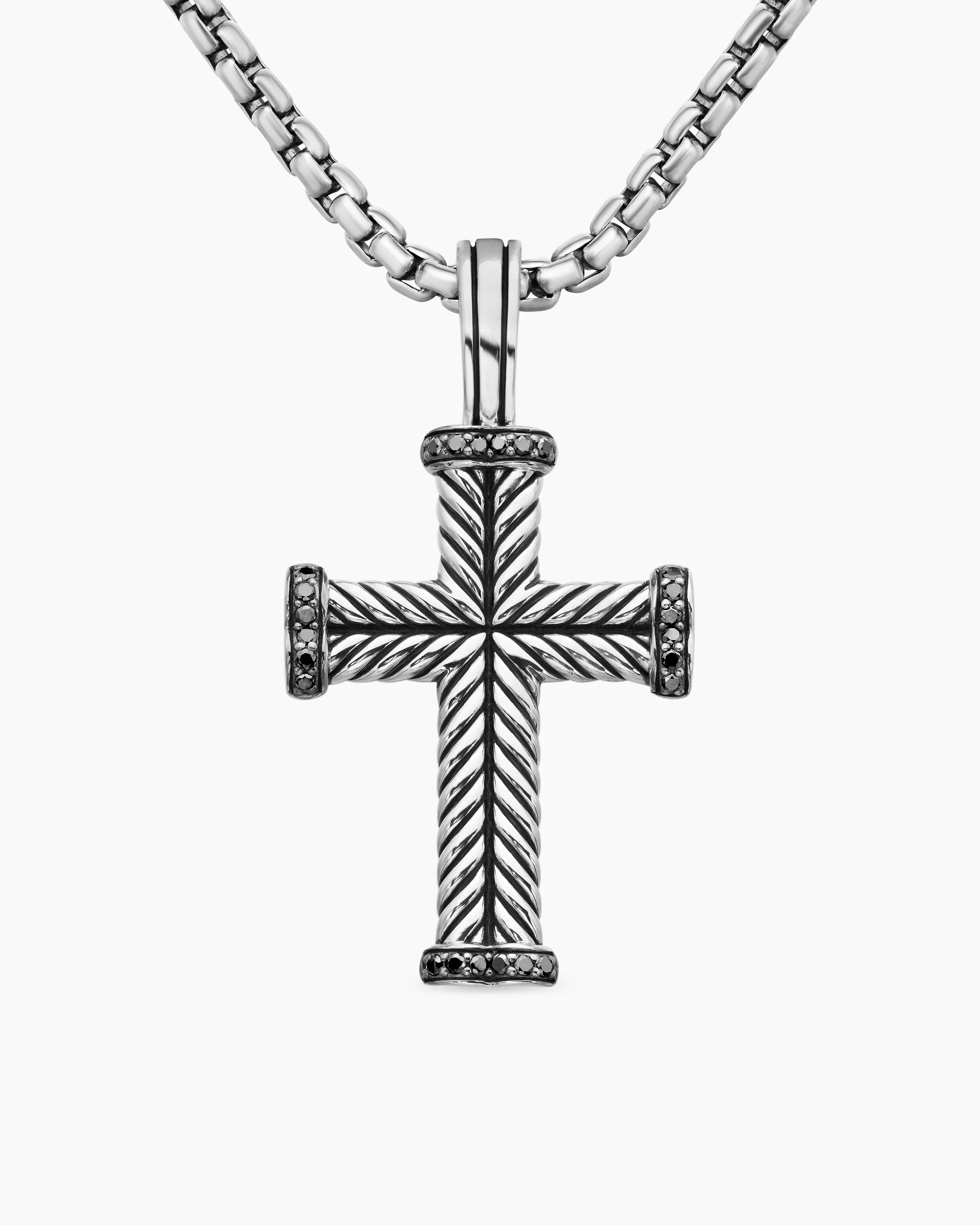 David Yurman | Chevron Cross Pendant in Sterling Silver with Black Diamonds, 33mm | David Yurman