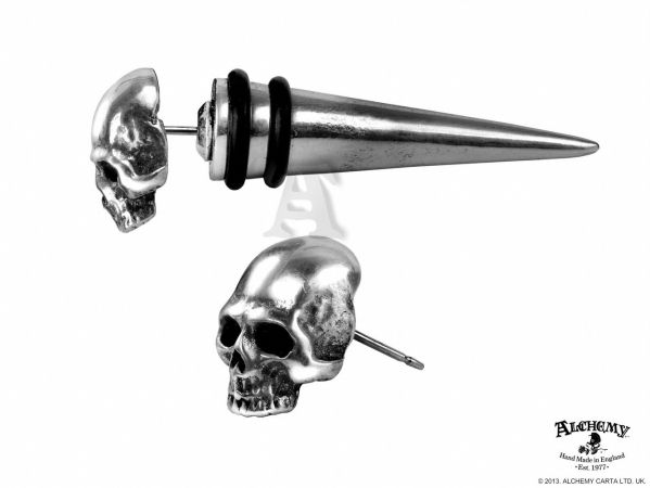 Alchemy Gothic E323 - Tomb Skull Spike  -Earrings | Unbeatable Sale