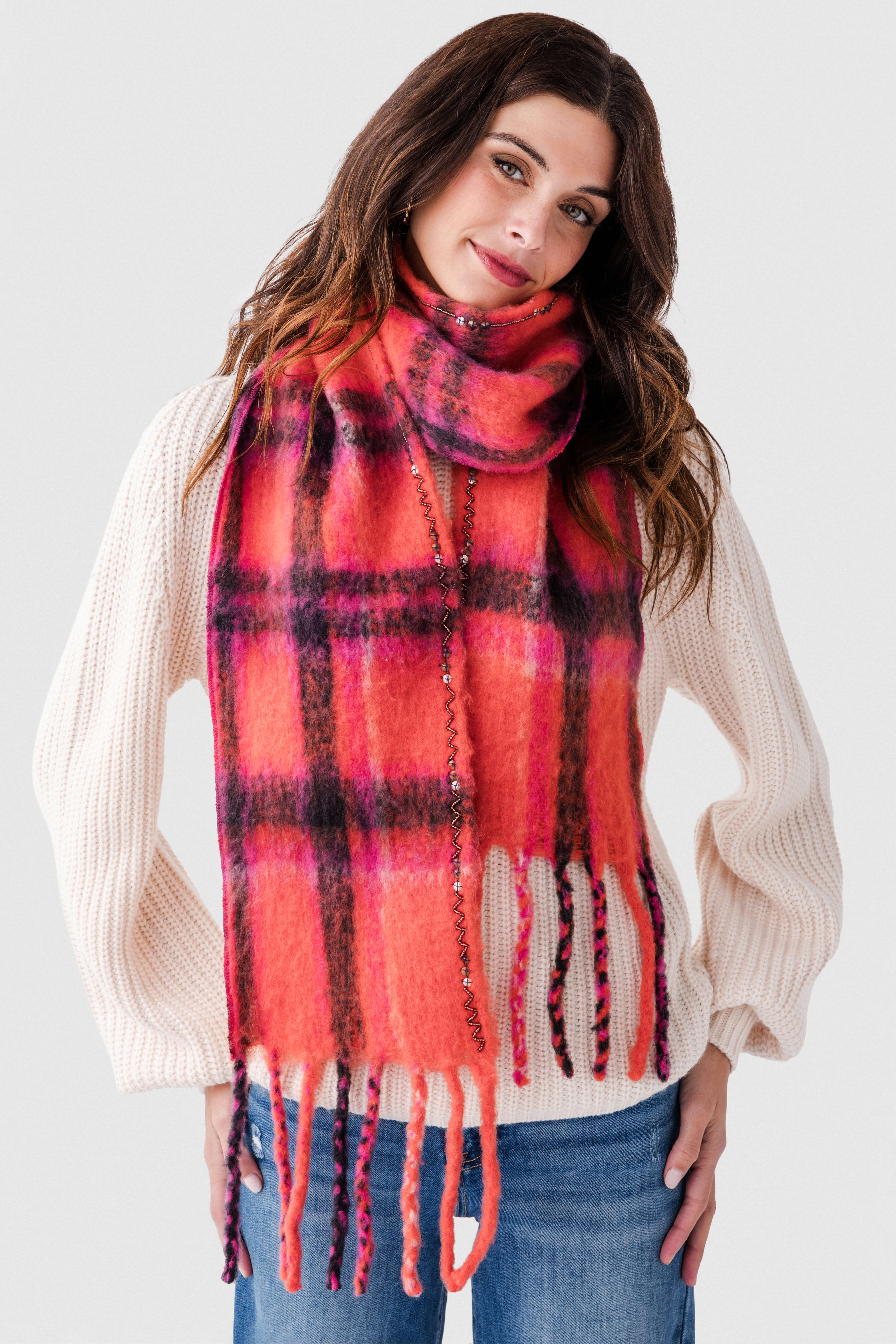 Free People Highland Plaid Skinny Scarf | Social Threads