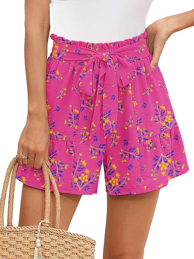 Heymoments Womens Casual High Waisted Wide Leg Shorts Drawstring Cute Casual Summer Beach Shorts ... | Amazon (US)