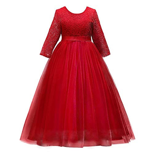 Girls First Communion Dress Ball Gown Wedding Dress Pageant Party Wedding Junior Bridesmaid Birthday Formal Dance Evening Maxi Gown Red 11-12 Years | Amazon (US)