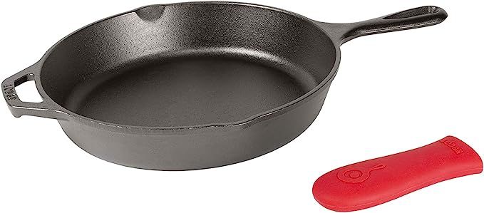 Lodge Cast Iron Skillet, Pre-Seasoned with Silicone Hot Handle Holder , 10.25 Inch Dia, Black/Red... | Amazon (US)
