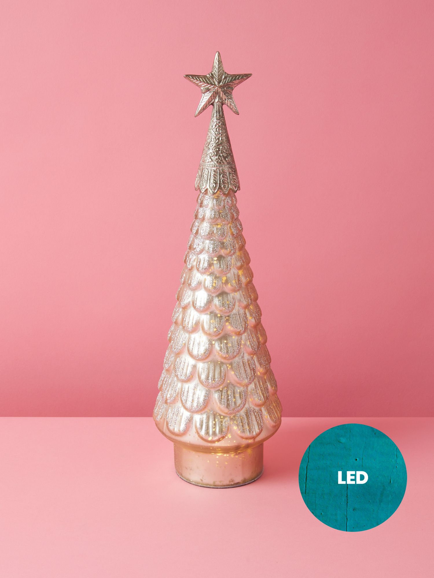 16in Glass Light Up Glitter Tree | Seasonal Decor | HomeGoods | HomeGoods