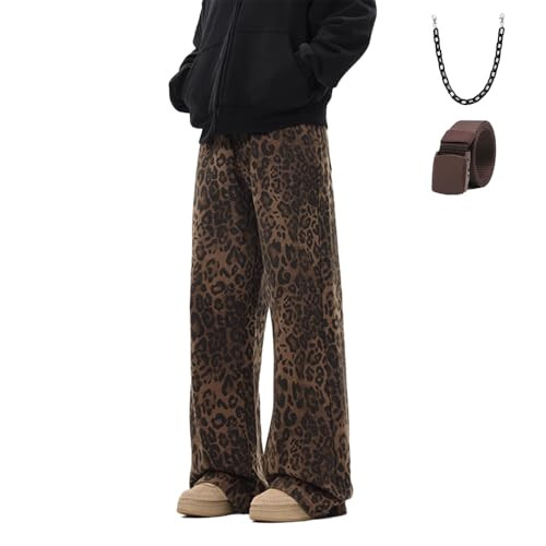 UAGVB Leopard Pants Y2k Jeans Leopard Print Jeans Baggy Jeans Cheetah Print Pants for Women Men Stretch Fabric M | Amazon (US)