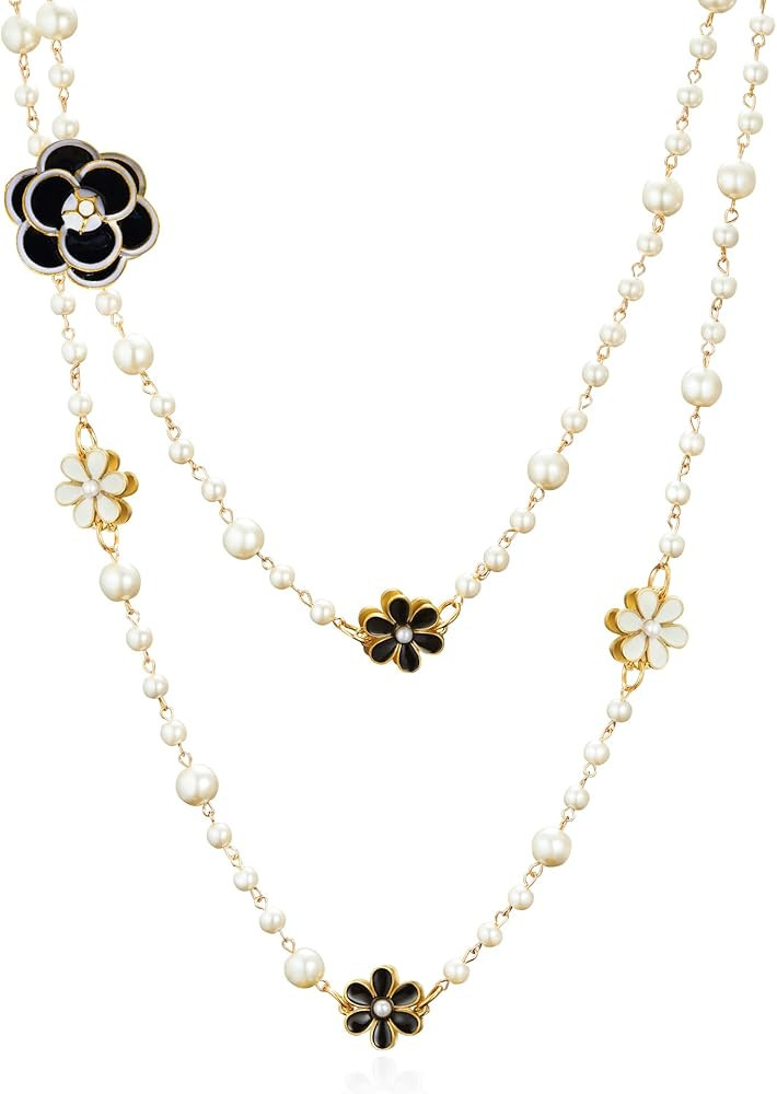 IDOKAWA 8MM Round Simulated Shell Pearl Strand Layered Necklace for Women, Dainty Multiple Strand... | Amazon (US)