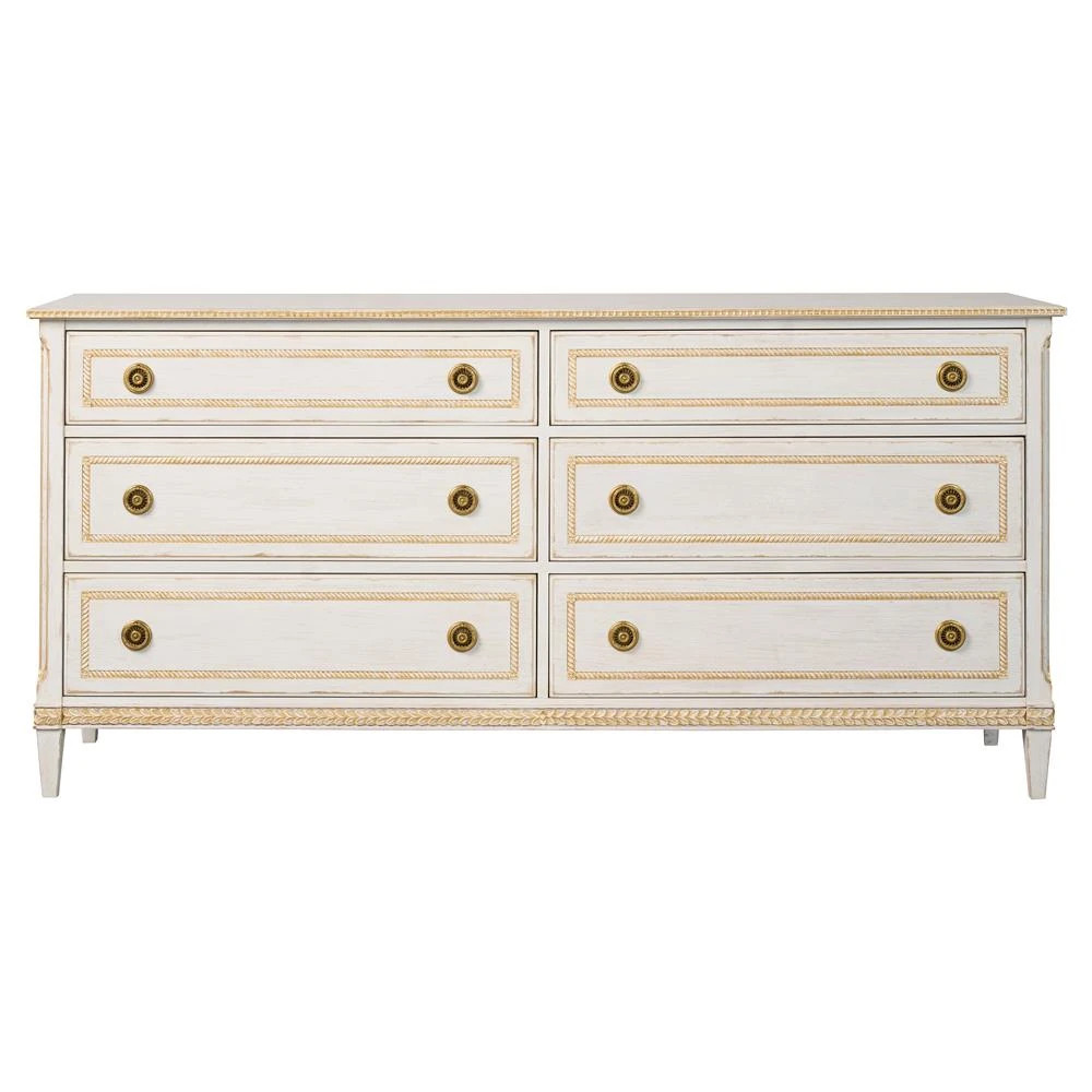 Century Emily French Country White Wash Acacia Wood Double Dresser | Kathy Kuo Home