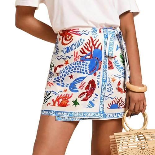 Womens Wrap Mini Skirt Boho Floral Printed Knot Side High Waist A Line Casual Summer Beach Short ... | Amazon (US)
