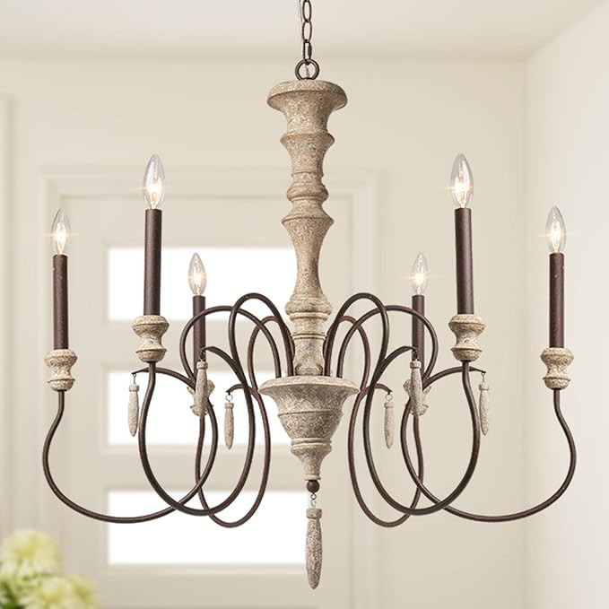 LALUZ Farmhouse Chandelier, French Country Chandelier for Dining Room, 6-Light, Handmade Distress... | Amazon (US)