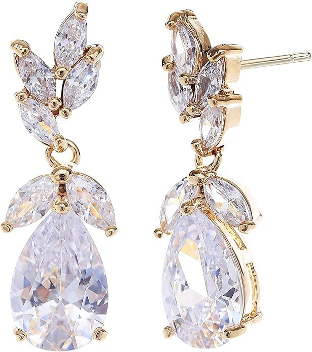 CZ Bridal Earrings for Wedding Women’s Elegant Teardrop Cubic Zirconia Cluster Floral Leaf Crys... | Amazon (US)