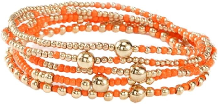 Caiyao Bohemia Multilayer Resin Beaded Stackable Bracelets Set Colorful Surfer Heishi Gold Beaded... | Amazon (US)