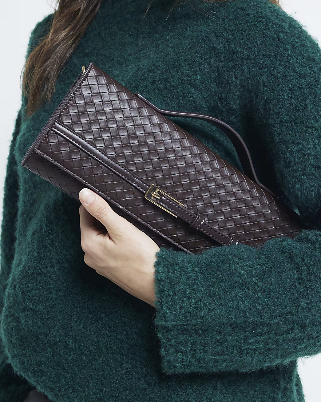 River Island Womens Brown Woven Buckle Crossbody Strap Clutch Bag | River Island (UK & IE)