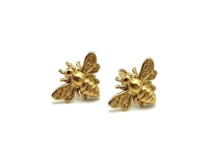 Gold Bee Stud Earrings, 24k Gold Vermeil over Sterling Silver, Bumblebee Jewelry, Honeybee Posts | Amazon (US)