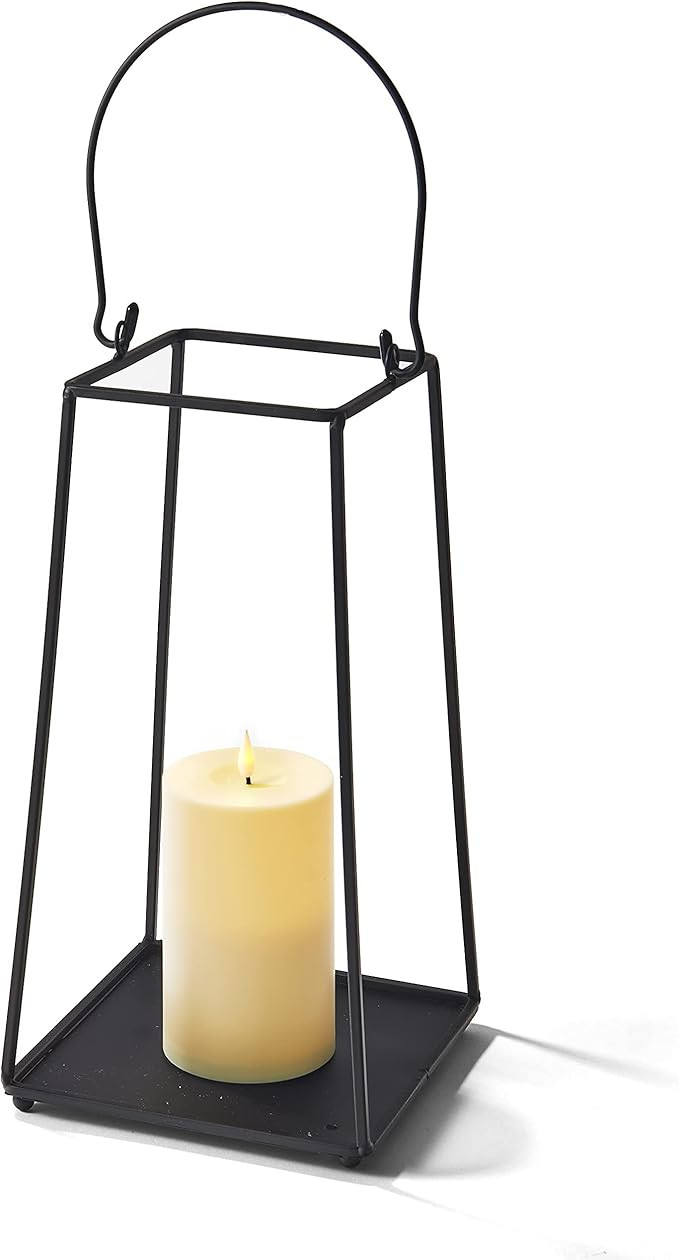 Black Metal Candle Lantern - 12 Inch Decorative Lantern with Realistic Flameless Candle, Battery ... | Amazon (US)