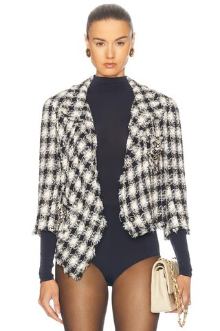 Chanel Bijoux Patch Tweed Jacket in Black, White | FWRD 