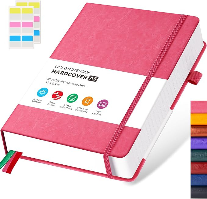 Lined Journal Notebook for Women/Men Writing Work, 320 Pages Hardcover Pink Leather Daily Diary J... | Amazon (US)