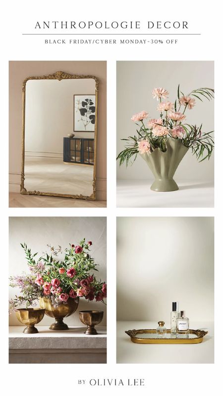 Anthropologie elevated home decor pieces - stunning floral vases, mirrored tray, large gold floor mirror #homedecorfinds #anthropologiehome 

#LTKhome #LTKCyberWeek #LTKGiftGuide