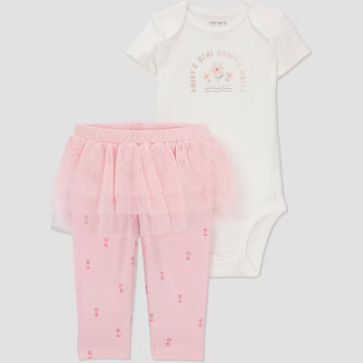 Carter's Just One You®️ Baby Girls' 2pc 'Daddy's Girl' Top & Bottom Set - 6M: Floral Cotton Bodysuit & Pants | Target