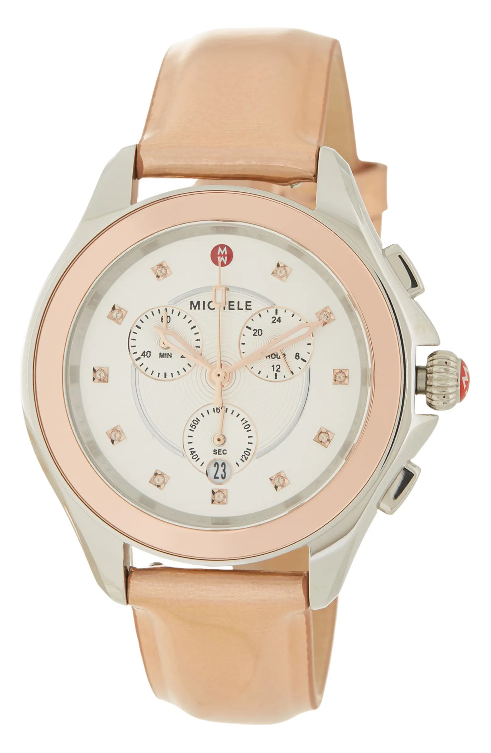 MICHELE Cape Topaz & Diamond Leather Strap Watch, 40mm | Nordstromrack | Nordstrom Rack
