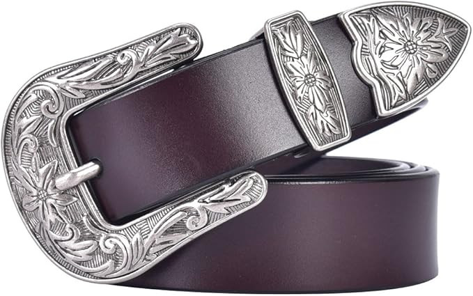 TALLEFFORT Ladies Vintage Western Leather Belts for Women Genuine Leather Belt | Amazon (US)