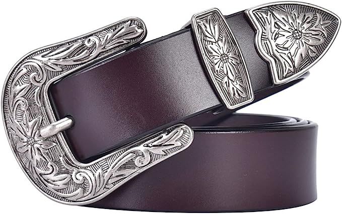 TALLEFFORT Ladies Vintage Western Leather Belts for Women Genuine Leather Belt | Amazon (US)