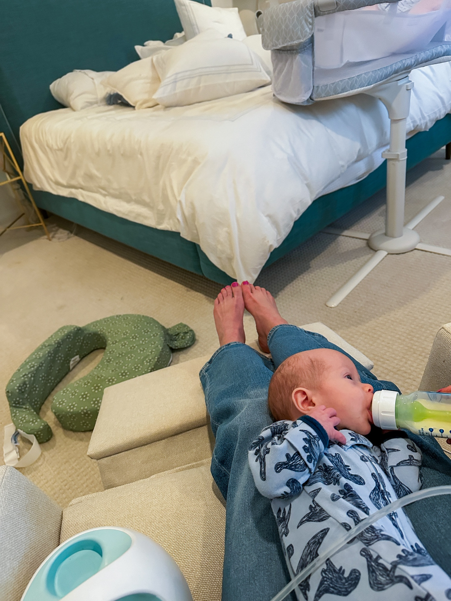 I think I’ve figured out triple feeds logistics. 

1- Nurse. 

2- Then give him a bottle with milk pumped earlier and he takes it on my lap while I pump (3)

I was trying to give the bottle and THEN pump and he wasn’t happy laying there full. But this works and saves time! 

Linked my breast bump, bassinet and nursing pillow in the picture too.  

#LTKbaby #LTKfamily #LTKhome