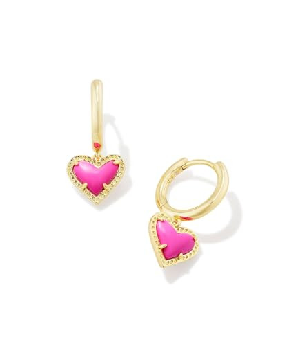 Kendra Scott Womens Ari Heart Huggie Earrings Gold Neon Pink One Size | Amazon (US)