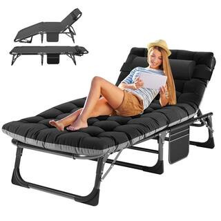 BOZTIY Folding Lounge Chair, 5-Position Adjustable Metal Outdoor Reclining Chair, Folding Chaise ... | The Home Depot