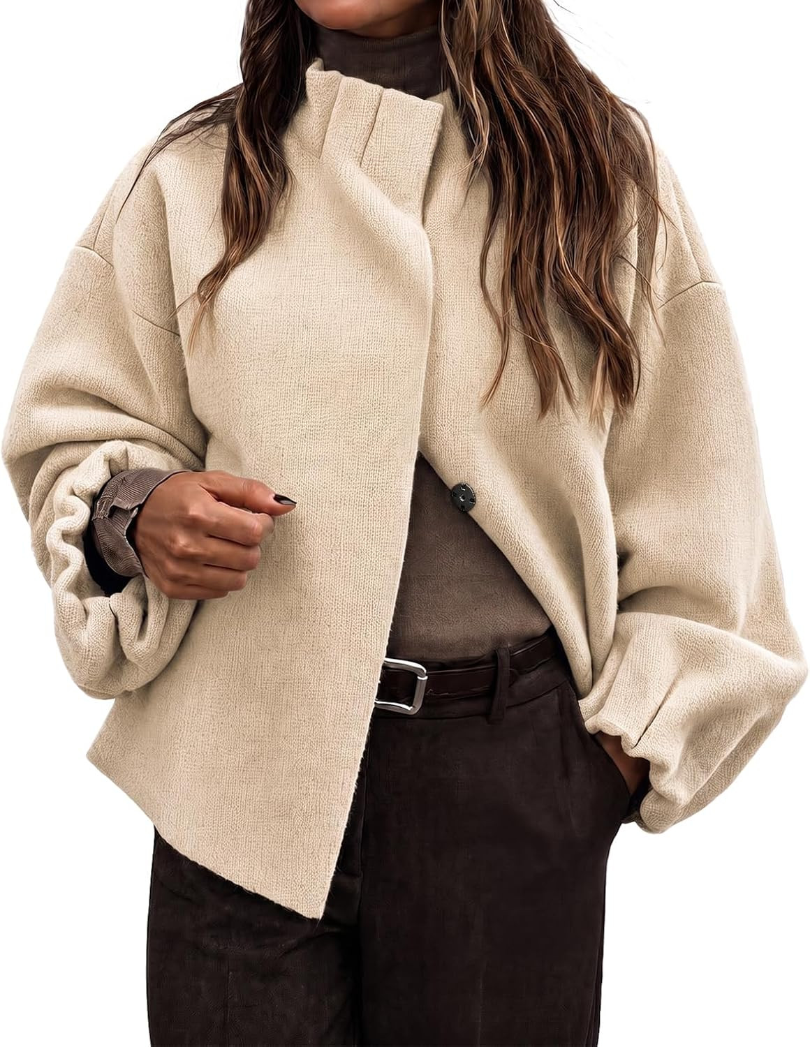 Cicy Bell Womens Ruffle Mock Neck Sweater Cardigan Puff Long Sleeve Jackets | Amazon (US)