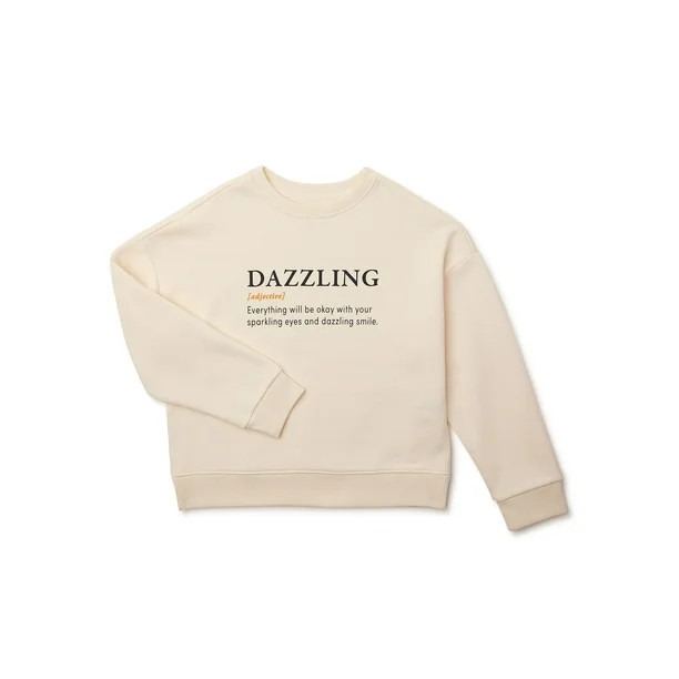 Wonder Nation Girls' Crewneck Embellished Graphic Sweatshirt, Sizes 4-18 & Plus | Walmart (US)