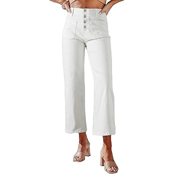 SIDEFEEL Women's Wide Leg Jeans High Waisted Tummy Control Buttoned Loose Denim Pants with Pocket | Amazon (CA)