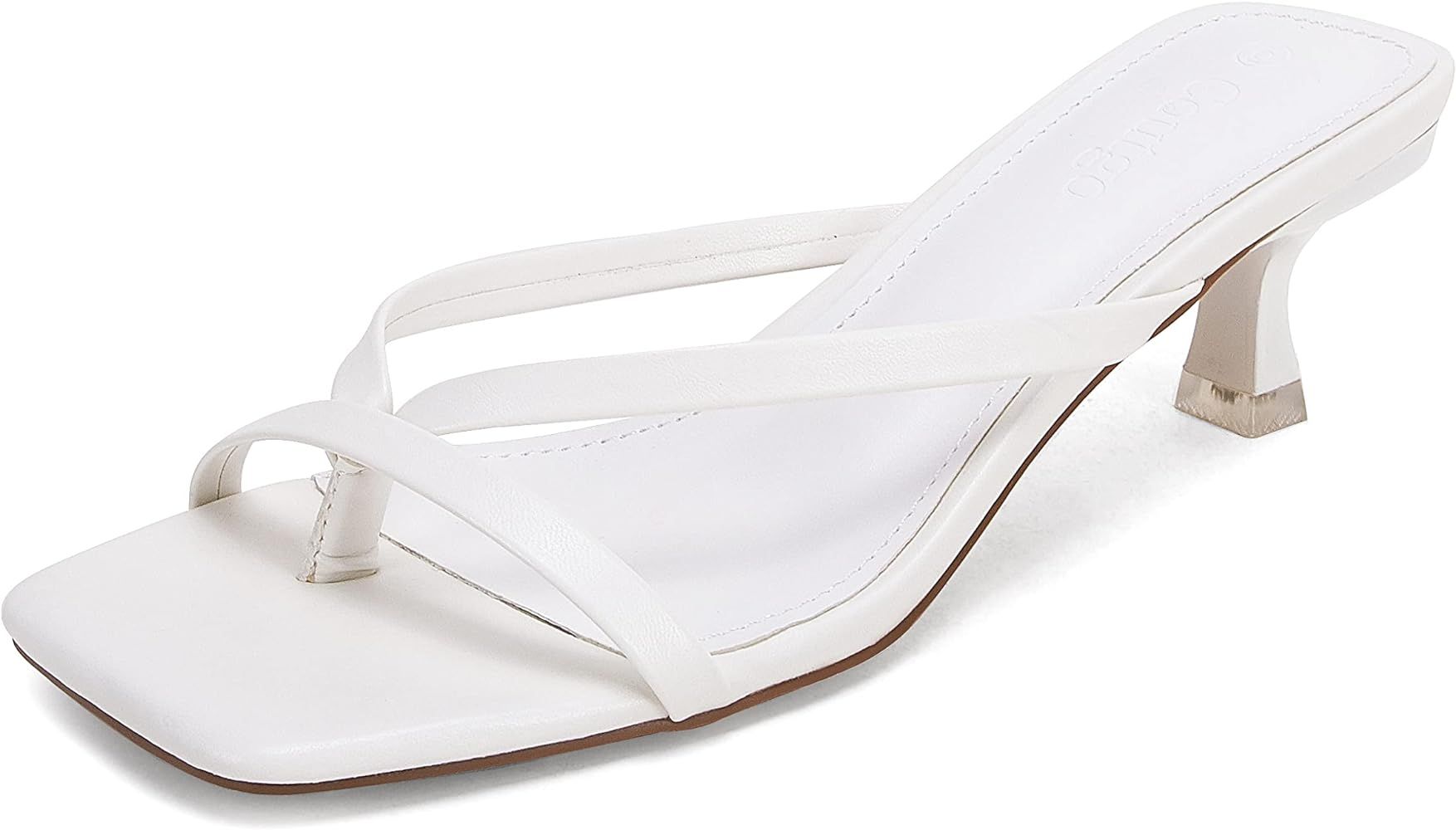 Womens Mules Heels Kitten Heeled Thong Slide Sandals Square Toe Slip on Backless Summer Dress Shoes | Amazon (US)
