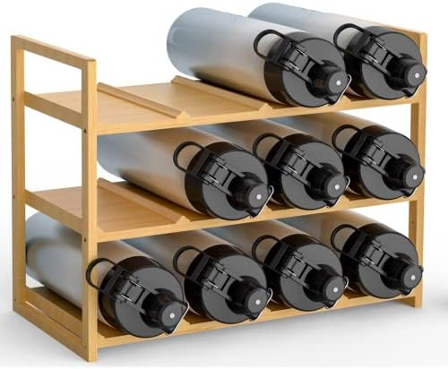 Ackitry Sturdy Water Bottle Organizer, 12 Freestanding Bamboo Water Bottle Holder Rack, Sturdy Wa... | Amazon (US)