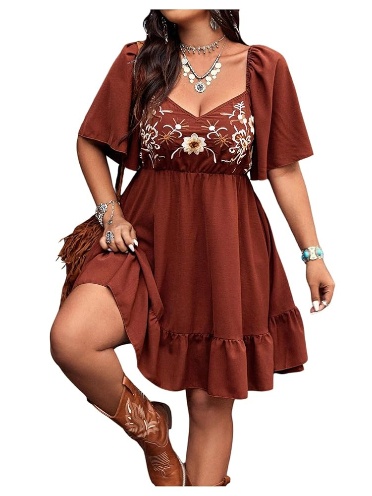 Verdusa Women's Plus Size Western Boho Floral Flowy Dress Cowgirl Outfits Country Summer A Line D... | Amazon (US)