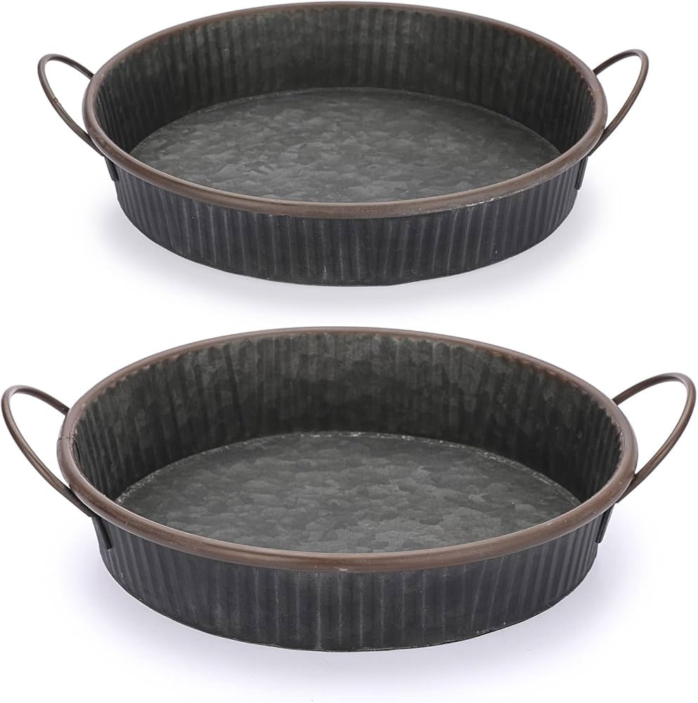 Hipiwe Galvanized Metal Iron Tray with Handles Farmhouse Rustic Decorative Tray Industrial Style ... | Amazon (US)