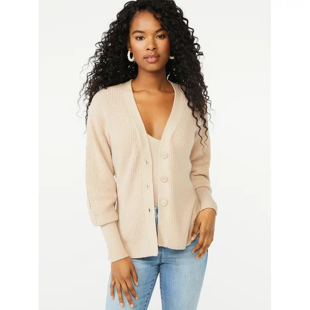 Scoop Women's Puff Sleeve Cardigan Sweater - Walmart.com | Walmart (US)