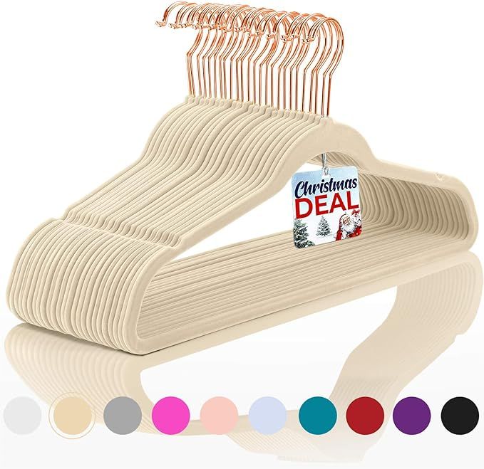 Premium Velvet Hangers (Pack of 50) Heavyduty - Non Slip - Velvet Suit Hangers Ivory - Copper/Ros... | Amazon (US)